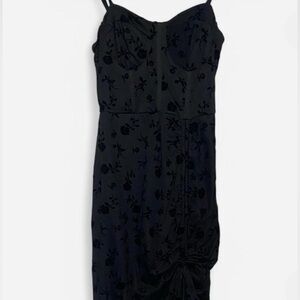 SHEIN black floral midi dress w/ sweetheart neckline & ruched detailing